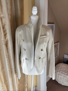 7 For All Mankind Vegan Leather Cream Double-Breasted Blazer